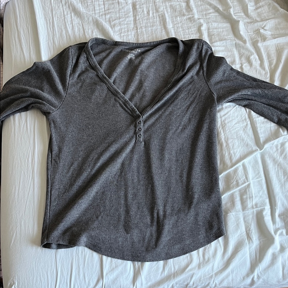 Charcoal Gray Women's V-Neck Top Henley